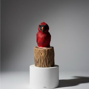 Red Cardinal Bird Perch - Chainsaw Art -